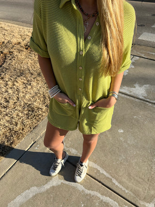 Illa Illa | Waffle Button Down Romper Pistachio