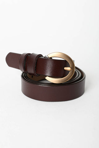 Leto Accessories | Gold Curved Buckle Waist Belt Brown