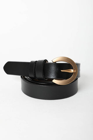 Leto Accessories | Gold Curved Buckle Waist Belt Black