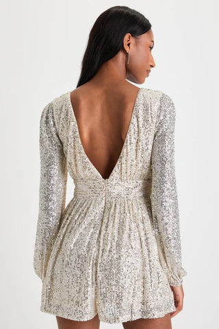 Lulus | Luna Sequin Plunge Romper Champagne