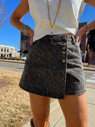 Livvy Leopard Denim Skort