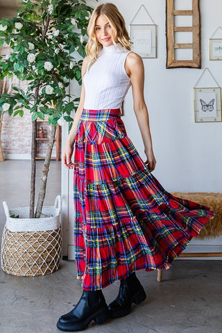 Oli & Hali | Ella Plaid Tiered Maxi Red