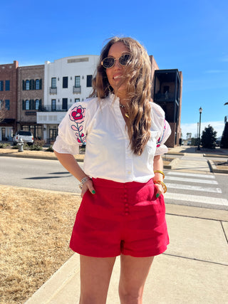 Serena Linen Shorts Red