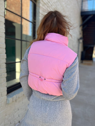 Non Stop Cropped Puffer Vest Bubblegum Pink