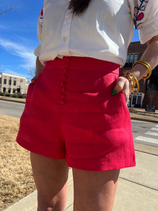 Serena Linen Shorts Red