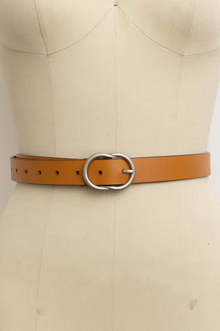 Leto Accessories | Round Buckle Leather Belt Camel