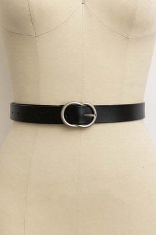 Leto Accessories | Round Buckle Leather Belt Black