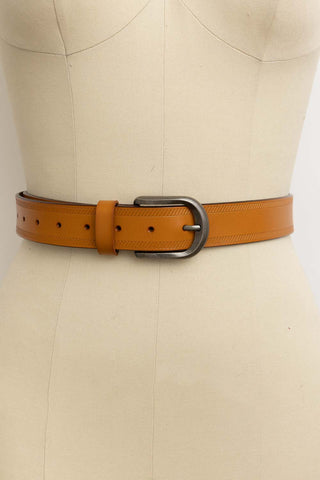 Leto Accessories | Pattern Pressed Leather Belt Camel