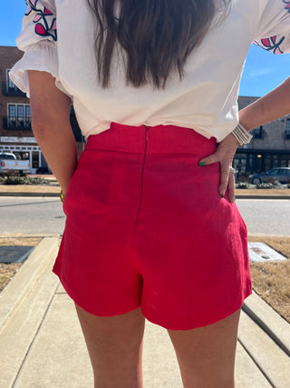 Serena Linen Shorts Red