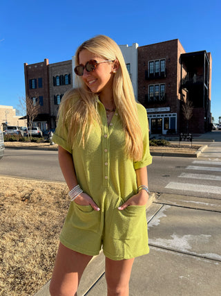 Illa Illa | Waffle Button Down Romper Pistachio