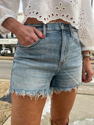 Daze Denim | The Knockout High Rise A-Line denim Shorts KARMA