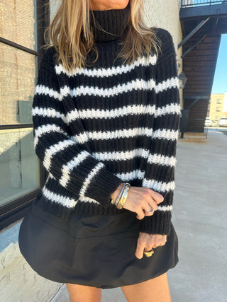 Sadie & Sage | Aki Turtle Neck Striped Sweater Black Ivory