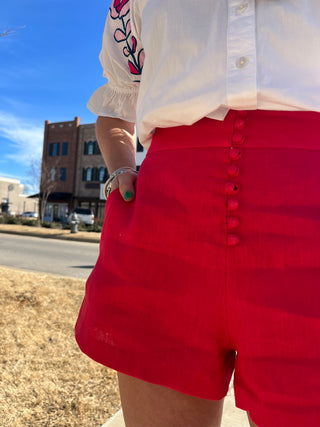 Serena Linen Shorts Red