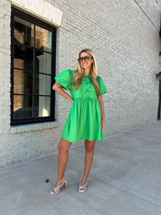 Entro | Haven Bubble Sleeve Mini Dress Green