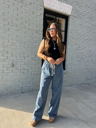 Entro | Gia Denim High Waisted Pants Lt Blue