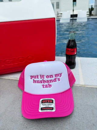 Put It on My Husband’s Tab Embroidered Hat Fuchsia 2-Tone