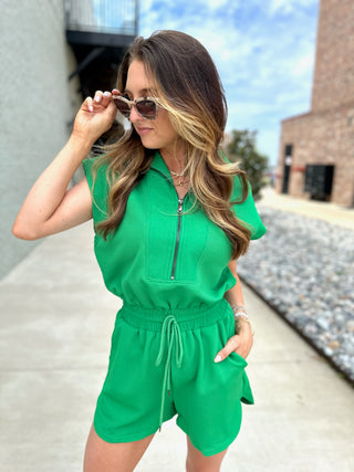 Caffeinated and Ready Romper Green