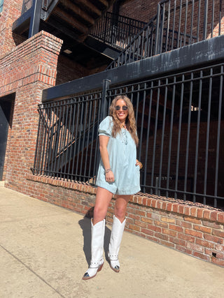 Sun Rays Denim Romper