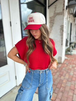 Olivia Cropped Rib Knit Top Red
