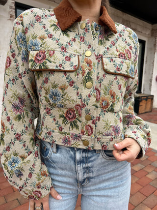 Luna Floral Brocade Jacket Olive