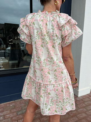 Entro | Juno Floral Ruffle Sleeves Dress Pink