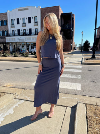 Z Supply | Delavine Textured Midi Skirt Worn Blue