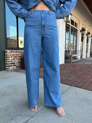 Z Supply | Mia Loose Wide Leg Denim Pant Worn Indigo