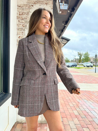 Entro | Mya Plaid Blazer Brown