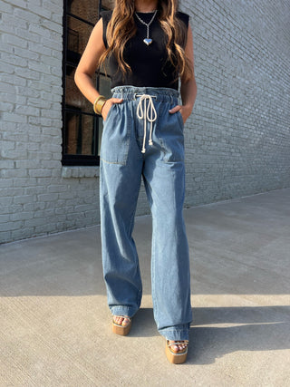 Entro | Gia Denim High Waisted Pants Lt Blue