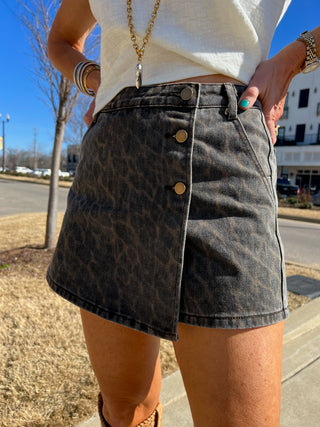 Livvy Leopard Denim Skort