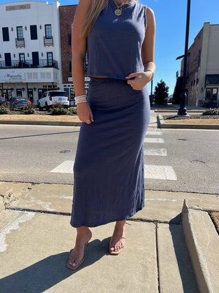 Z Supply | Delavine Textured Midi Skirt Worn Blue