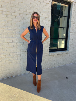 Entro | Lana Sleeveless Zip-Up Midi Dress Navy