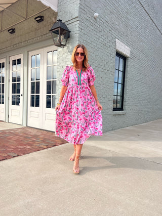 Strawberry Blossom Midi Dress