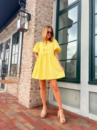 Entro | Haven Bubble Sleeve Mini Dress Lemon