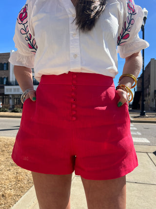 Serena Linen Shorts Red