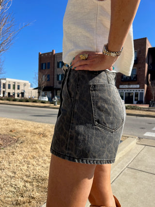 Livvy Leopard Denim Skort