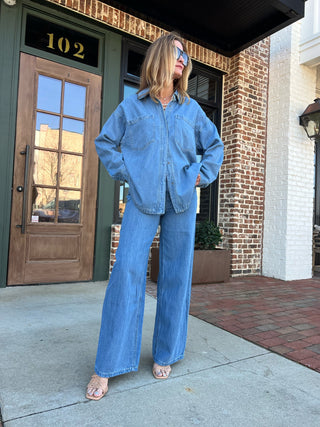 Z Supply | Mia Loose Wide Leg Denim Pant Worn Indigo