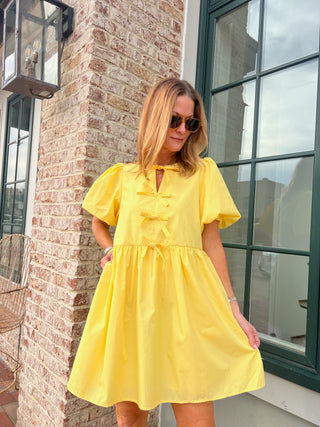 Entro | Haven Bubble Sleeve Mini Dress Lemon