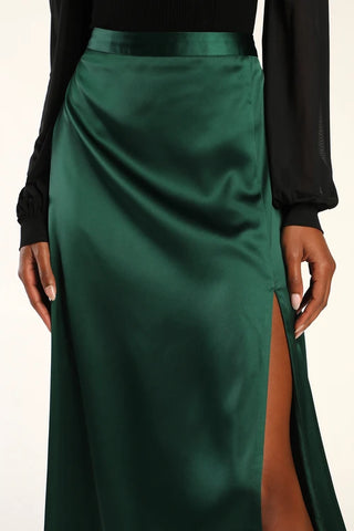 Lulus | Sophia Satin Midi Skirt Emerald Green