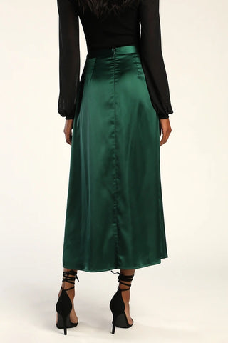 Lulus | Sophia Satin Midi Skirt Emerald Green