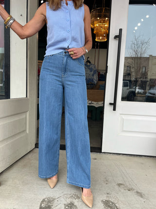 Z Supply | Mia Loose Wide Leg Denim Pant Worn Indigo