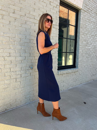 Entro | Lana Sleeveless Zip-Up Midi Dress Navy