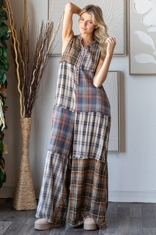 Oli & Hali | Sienna Plaid Button Jumpsuit Blue