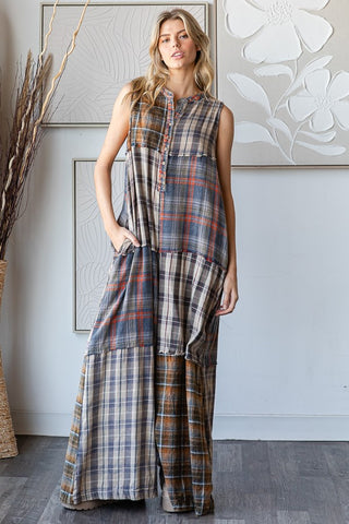 Oli & Hali | Sienna Plaid Button Jumpsuit Blue