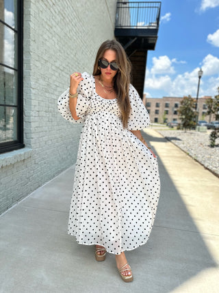 Cara Midi Dress Polka Dot Dress