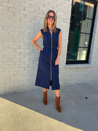 Entro | Lana Sleeveless Zip-Up Midi Dress Navy