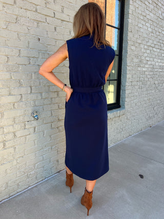 Entro | Lana Sleeveless Zip-Up Midi Dress Navy