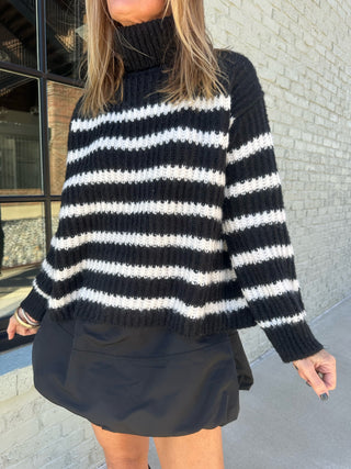 Sadie & Sage | Aki Turtle Neck Striped Sweater Black Ivory