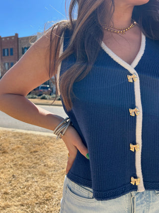 Carmen Bow Knit Vest Navy