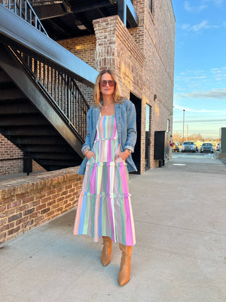 Entro | Isla Multicolor Stripe Midi Dress Pastel